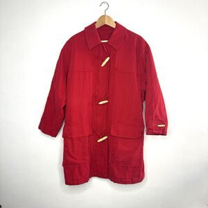 Vintage Burberrys Red Duffle Coat Womens UK 12 Made in England Nova Check Toggle